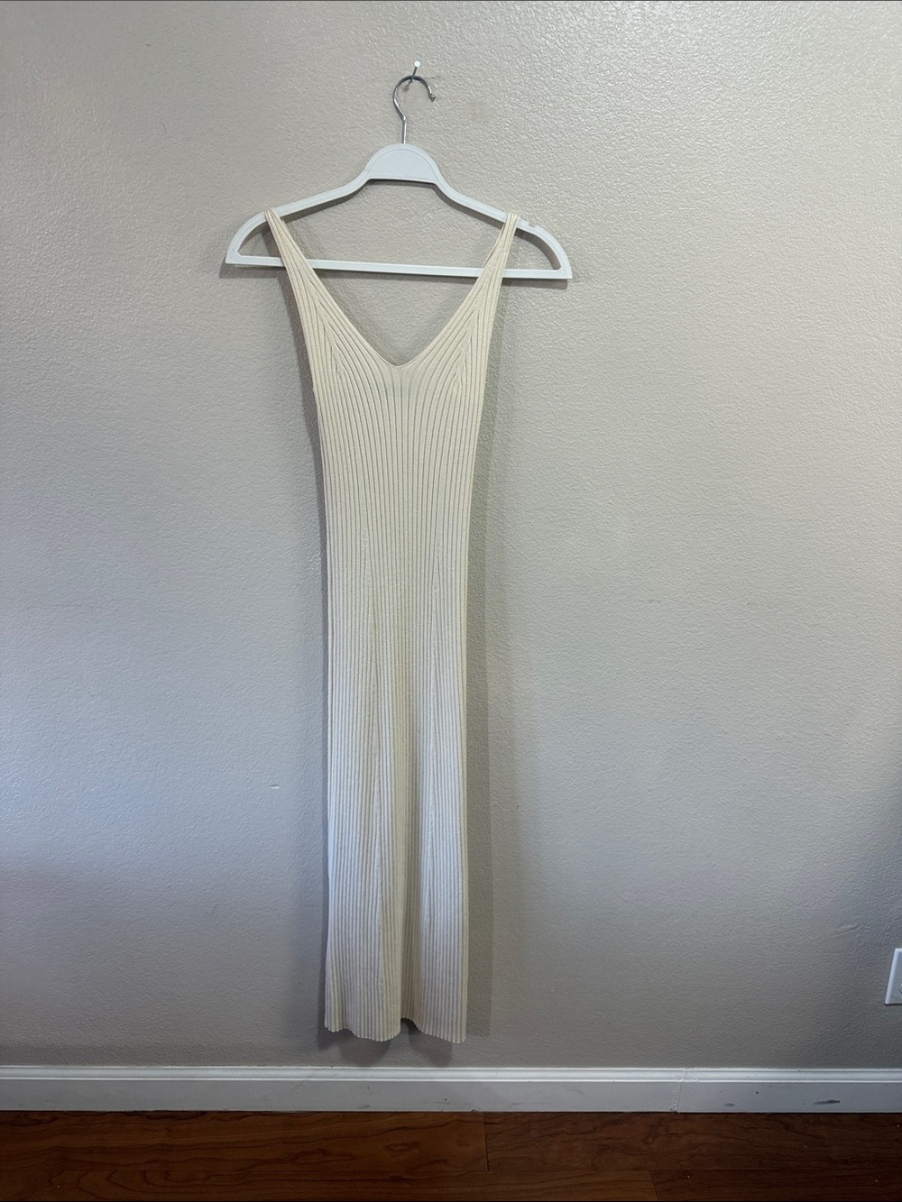 Ribbed V-Neck Sleeveless Maxi Dress in Cream